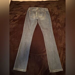CAbi Distressed Dark Wash Low Rise Stretch Jean. Sz 2
